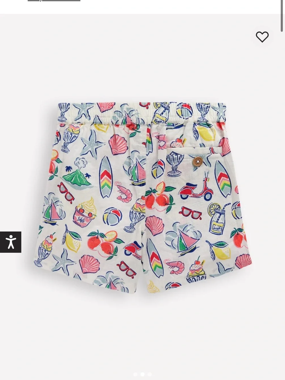 Mini Boden Cotton Linen Beach Print White Cotton Shorts